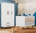 Ver imagem 1 de Quarto de Bebê Guarda Roupa e Berço Mini Cama Q Encanto Retrô Branco Qmovi