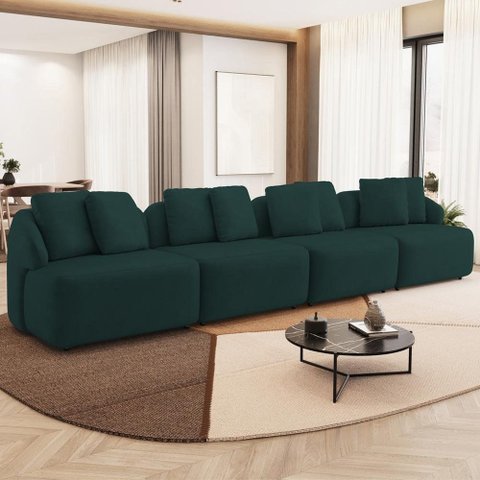 Sofá 4 Lugares para Sala de Estar Living 308cm Arlo F04 Veludo Verde - Lyam Decor