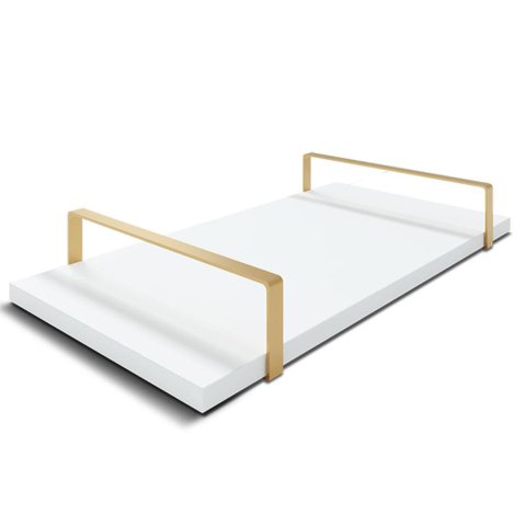 Bandeja Decorativa 25x50cm Borda Infinita Branca Com Alça Cobre