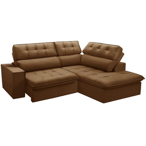 Sofá 3 Lugares Retrátil Reclinável Chaise Direito 243cm Solin F04 Veludo Terracota - Lyam Decor