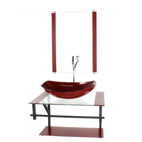 GABINETE DE VIDRO PARA BANHEIRO 60CM AP CUBA OVAL CHANFRADA VERMELHO CEREJA COM TORNEIRA CROMADA