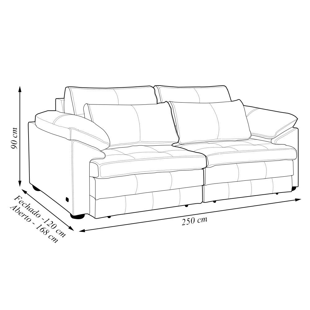 Sofá Decorativo Piece Bipartido Retrátil Sala de Estar 250cm Couro Caramelo G58 - Gran Belo - 4