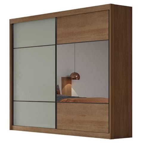 Guarda Roupa Casal Ambiente Belmonte 2 Portas 4 Gavetas Cumaru 25 Fendi com Espelho – Novo