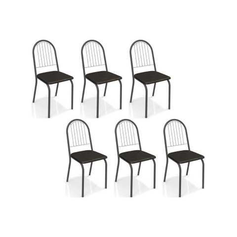 Cadeira de Cozinha Noruega C077 Kit 6 Un Preto Fosco Courano Preto 110