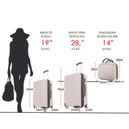 Kit Conjunto 2 Malas Rígidas 360° com Tsa com Frasqueira - Gladiador A3pg Cor: Grafite - 7