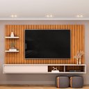 Ver imagem 1 de Painel Ripado TV 60 pol com Bancada Suspensa 179cm Joan D05 Freijó Off White - Lyam Decor