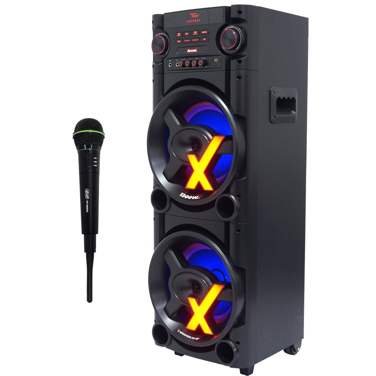 Caixa Som Amplificada Bluetooth 1300W Rms Woofer Mp3 Fm Usb Led Bivolt + Microfone ACA 1300 New X Am - 1
