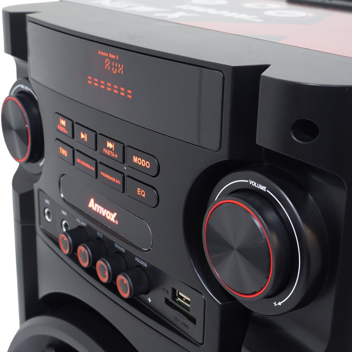 Caixa Som Amplificada Bluetooth 1300W Rms Woofer Mp3 Fm Usb Led Bivolt + Microfone ACA 1300 New X Am - 5