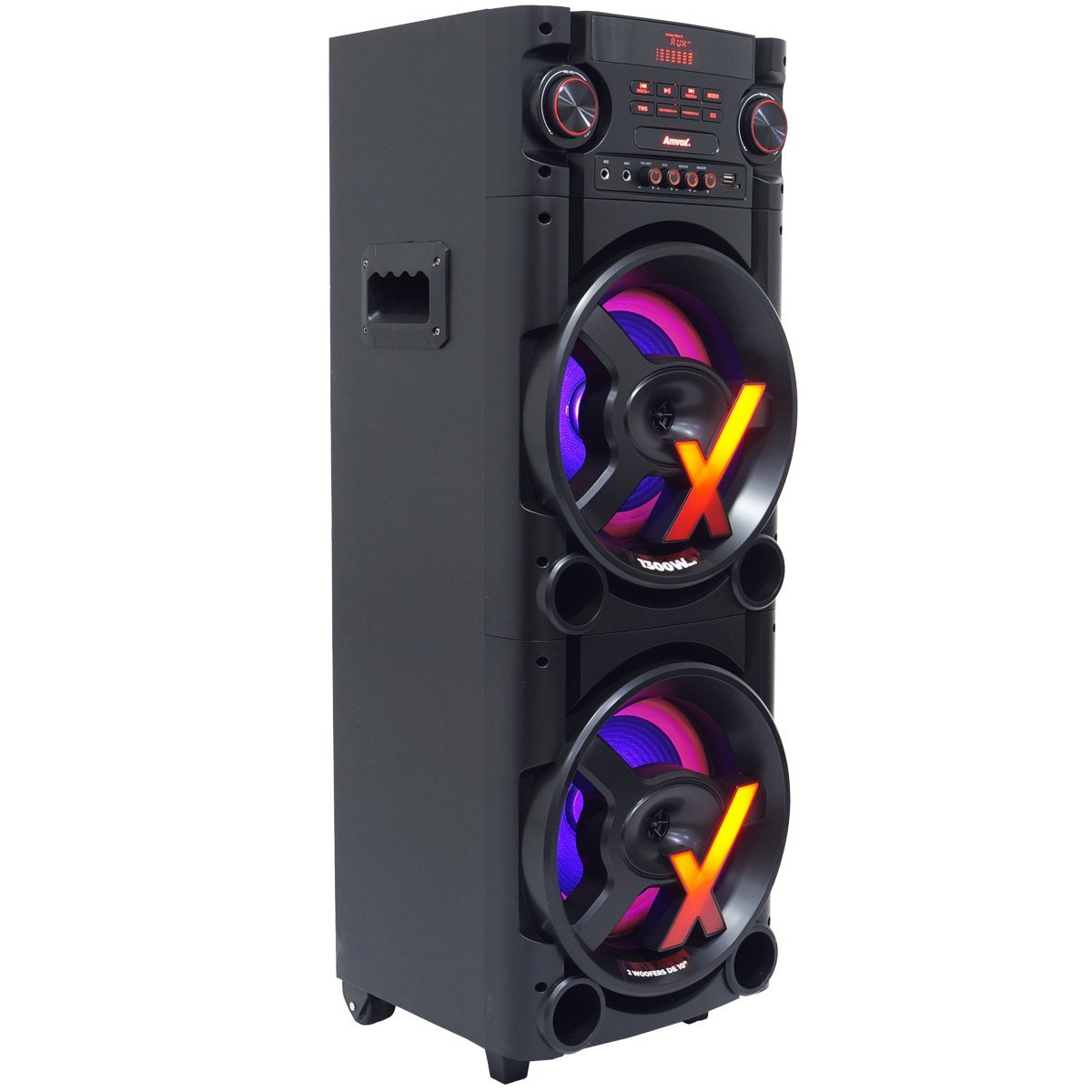Caixa Som Amplificada Bluetooth 1300W Rms Woofer Mp3 Fm Usb Led Bivolt + Microfone ACA 1300 New X Am - 2
