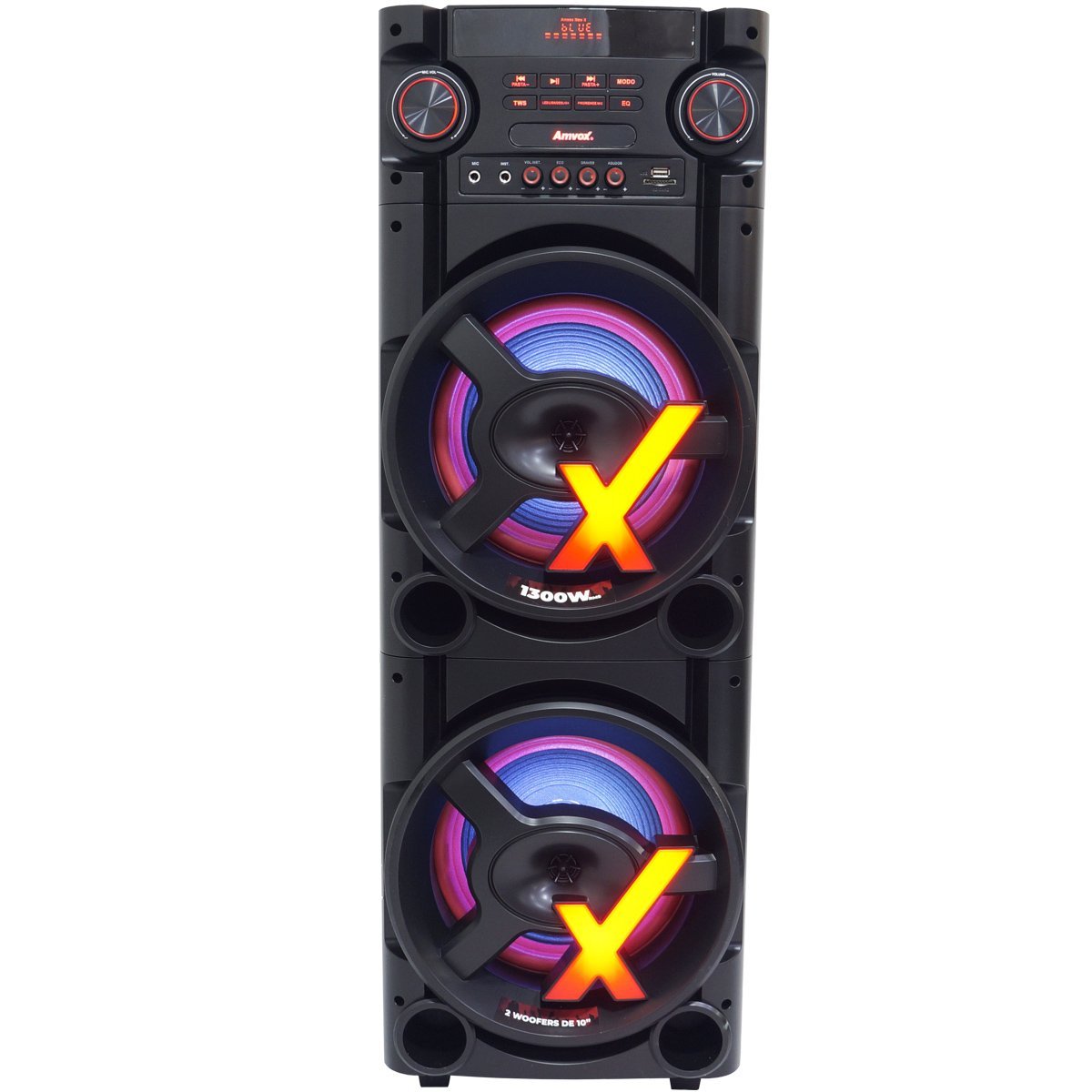 Caixa Som Amplificada Bluetooth 1300W Rms Woofer Mp3 Fm Usb Led Bivolt + Microfone ACA 1300 New X Am - 3