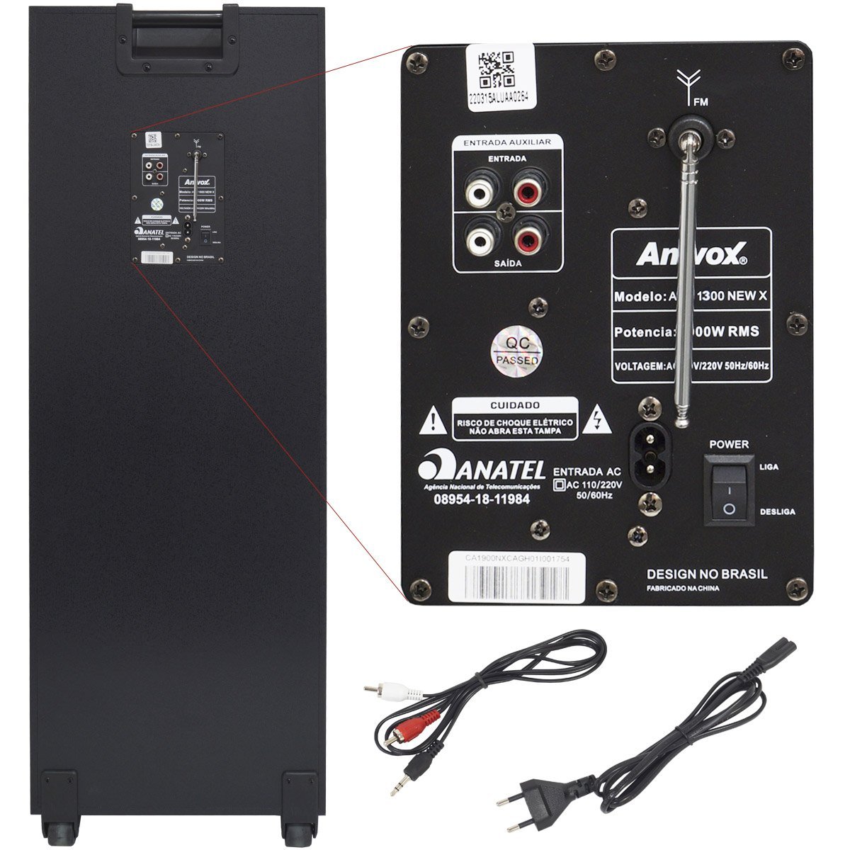 Caixa Som Amplificada Bluetooth 1300W Rms Woofer Mp3 Fm Usb Led Bivolt + Microfone ACA 1300 New X Am - 4