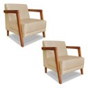 Ver imagem 1 de Kit 02 Poltronas Decorativa Natália Linho Base em Madeira Castanho - Pallazio