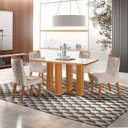 Ver imagem 1 de Conjunto de Jantar Mesa Florença 120x80cm Tampo MDF e Vidro com 4 Cadeiras Atena Marrom/Castanho Cinamomo/Pena Bege/Off White