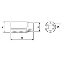 Soquete Estriado Longo em Aço Cromo Vanádio 3/8" - Encaixe 1/2" Tramontina Pro Tramontina - 2
