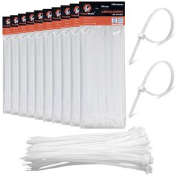 1000 Abraçadeiras Lacre de Nylon Enforca Gato Cinta Plástica 3,6x250mm Fita Hellerman 25cm Branca Re - 1