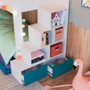 Ver imagem 3 de Treliche Infantil Branco e Azul Escada Lateral Nichos Gavetas e Cama Auxiliar Completa Móveis