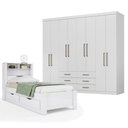 Ver imagem 1 de Guarda Roupa Casal Master 8 Portas 6 Gavetas MDP 238,8cm Branco Brilho e Cama Solteiro Invicta