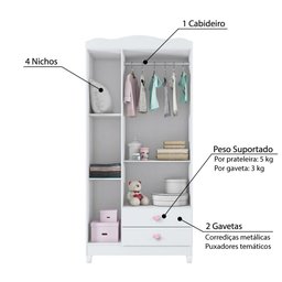 Guarda Roupa Infantil Sophia com 3 Portas - Branco - 4