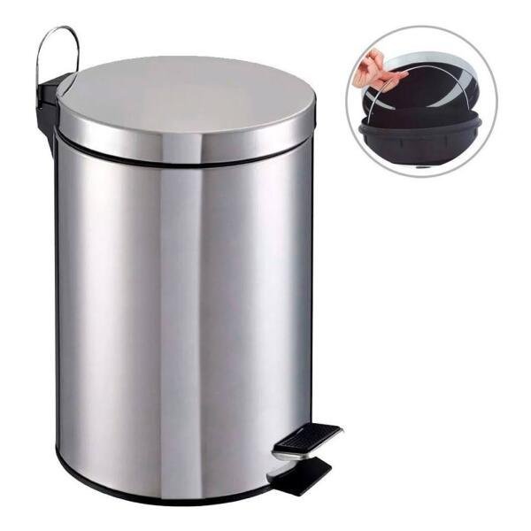 LIXEIRA INOX COM PEDAL BALDE REMOVIVEL 5 LITROS - 1