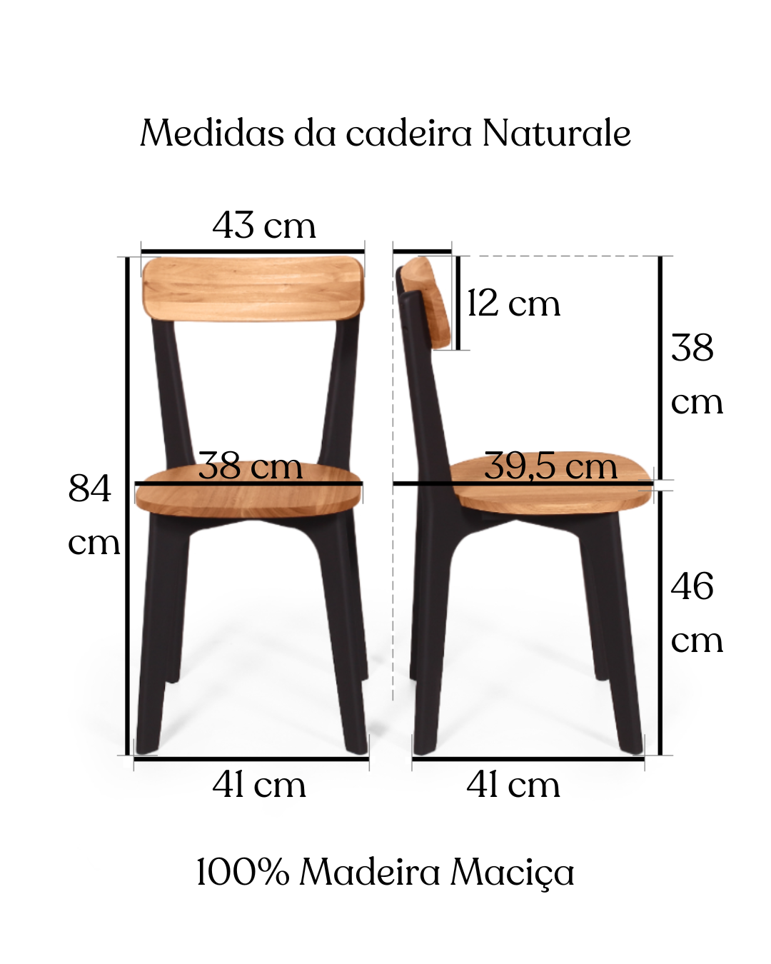 Kit 4 Cadeiras em Madeira Naturale Preto - 5
