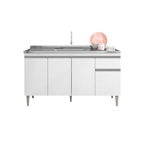 Balcão Armário de Cozinha Tatiane 150cm Branco S/tampo - Ajl Móveis