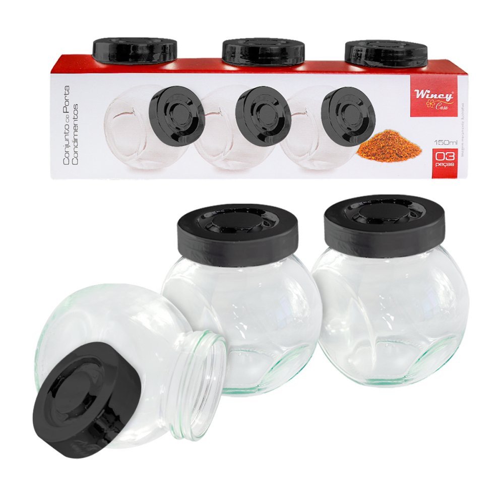 Conjunto 3 Unidades Porta Condimentos 150ml Preto Cozinha - 2