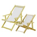 Ver imagem 1 de Conjunto 2 Espreguiçadeiras Preguiçosa Dobrável Madeira Maciça Adulto e Infantil com Tecido - Branco