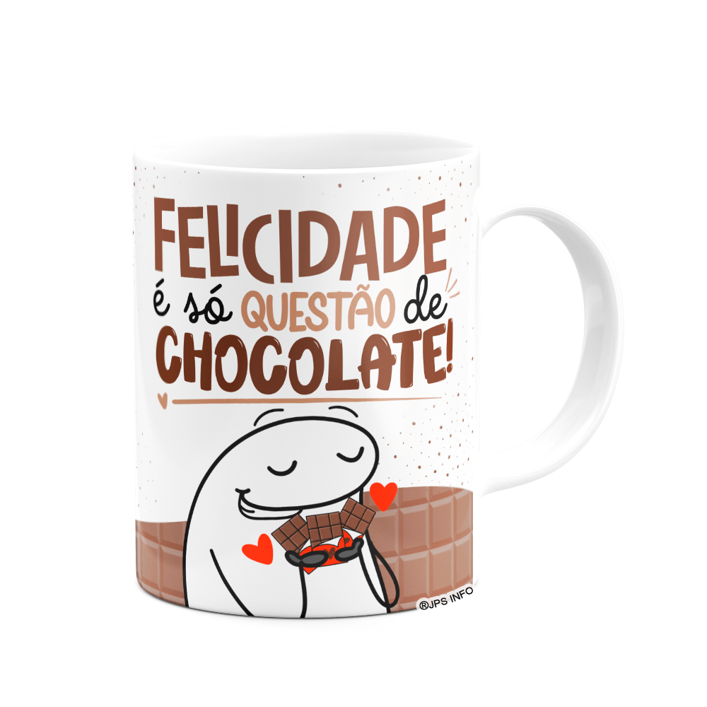 Caneca Divertida Flork - Felicidade É Questão de Chocolate! Branca - 2