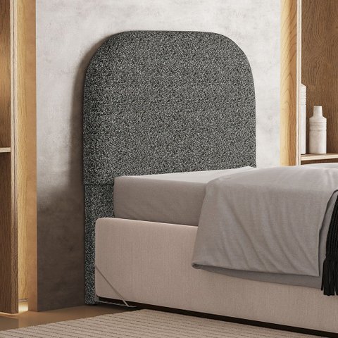 Cabeceira Cama Box Solteiro 100cm Orgânica Lanna W01 Linho Mescla Chumbo - Lyam Decor
