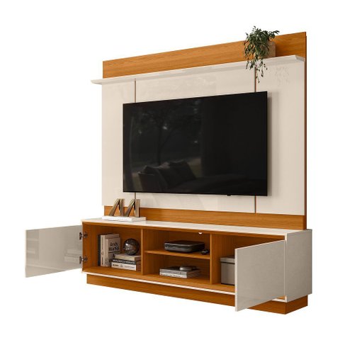 Home Theater Siena 2 Portas C/ Detalhes Chanfrados P/ Tv até 75" - Cinamomo/off White Madetec