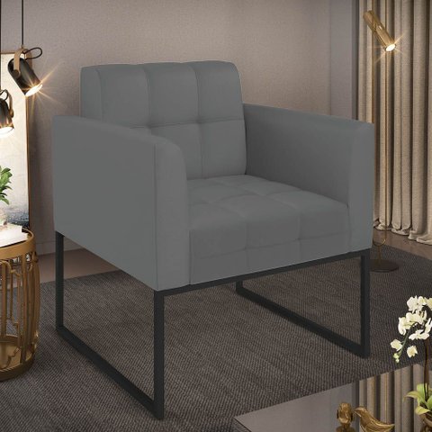 Poltrona Elisa Corano Cinza Base Metálica Industrial Preto - D’Rossi