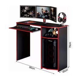 Escrivaninha para Pc Gamer Mesa de Escritorio - Preto e Vermelha - 3