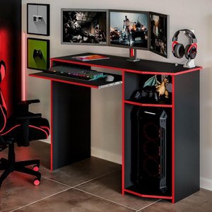 Escrivaninha para Pc Gamer Mesa de Escritorio - Preto e Vermelha