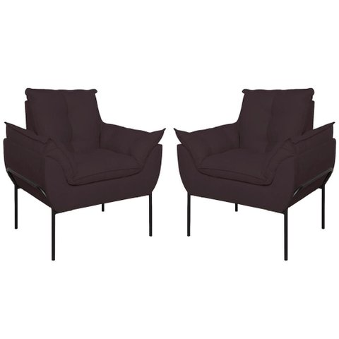 Kit 02 Poltronas Base Metal Preto Sala Quarto Balaqui Decor Cor:cinza