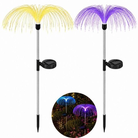 Kit 2 Luminaria Solar Colorida Cascata Energia Sol sem Fio Poste Luz Jardim IP65 Espeto Agua Viva de