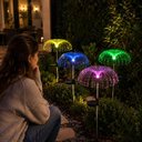 Ver imagem 5 de Kit 2 Luminaria Solar Colorida Cascata Energia Sol sem Fio Poste Luz Jardim IP65 Espeto Agua Viva de