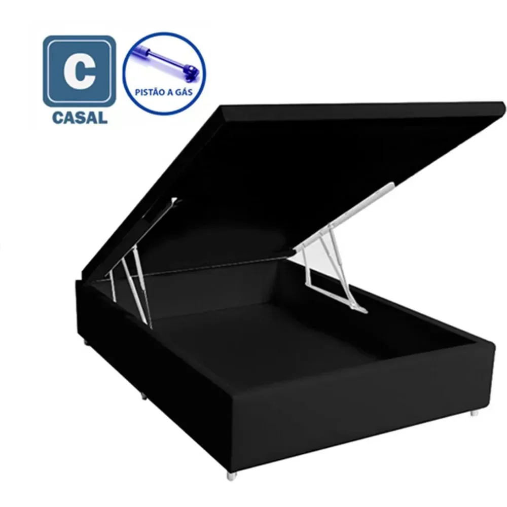 Base Box Baú Casal 1AColchões Sintético Preto 41x138x188