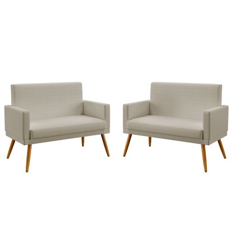 Kit 2 Poltronas Namoradeira Nina com Rodapé Courino Bege Aradecor