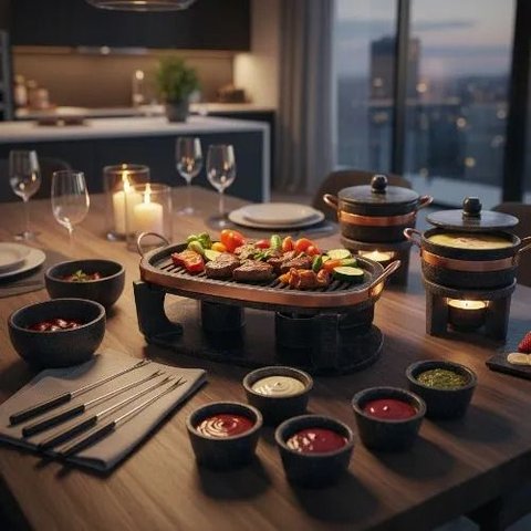 Aparelho Fondue Pedra Sabão com Churrasqueira Oval 18 Pçs