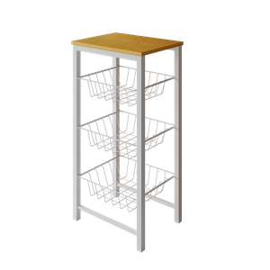 Fruteira de Chão Cozinha Montada Aço Branco Tampo Canela Roma