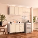 Ver imagem 1 de Cozinha Amara 3 Peças 200x224,5cm Armários Aéreos Balcão com Tampo Branco/Creme 250087
