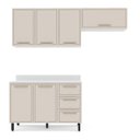 Ver imagem 3 de Cozinha Amara 3 Peças 200x224,5cm Armários Aéreos Balcão com Tampo Branco/Creme 250087