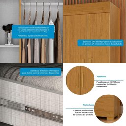 Guarda Roupa Solteiro 3 Portas 2 Gavetas Maya Acp Móveis Cinamomo - 4