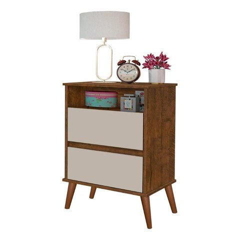 Mesa de Cabeceira Onix 2 Gavetas - Freijó Wood/Off White