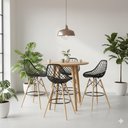 Ver imagem 7 de Kit 4 Banquetas Kaila Pretas Base Madeira Apoio de Pés Bar Bancada Bistrô Cozinha - La Mobilia