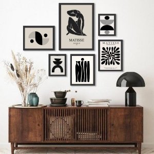 Kit Composição 6 Quadros Minimalistas Arte Moderna - com Vidro:madeira Preta