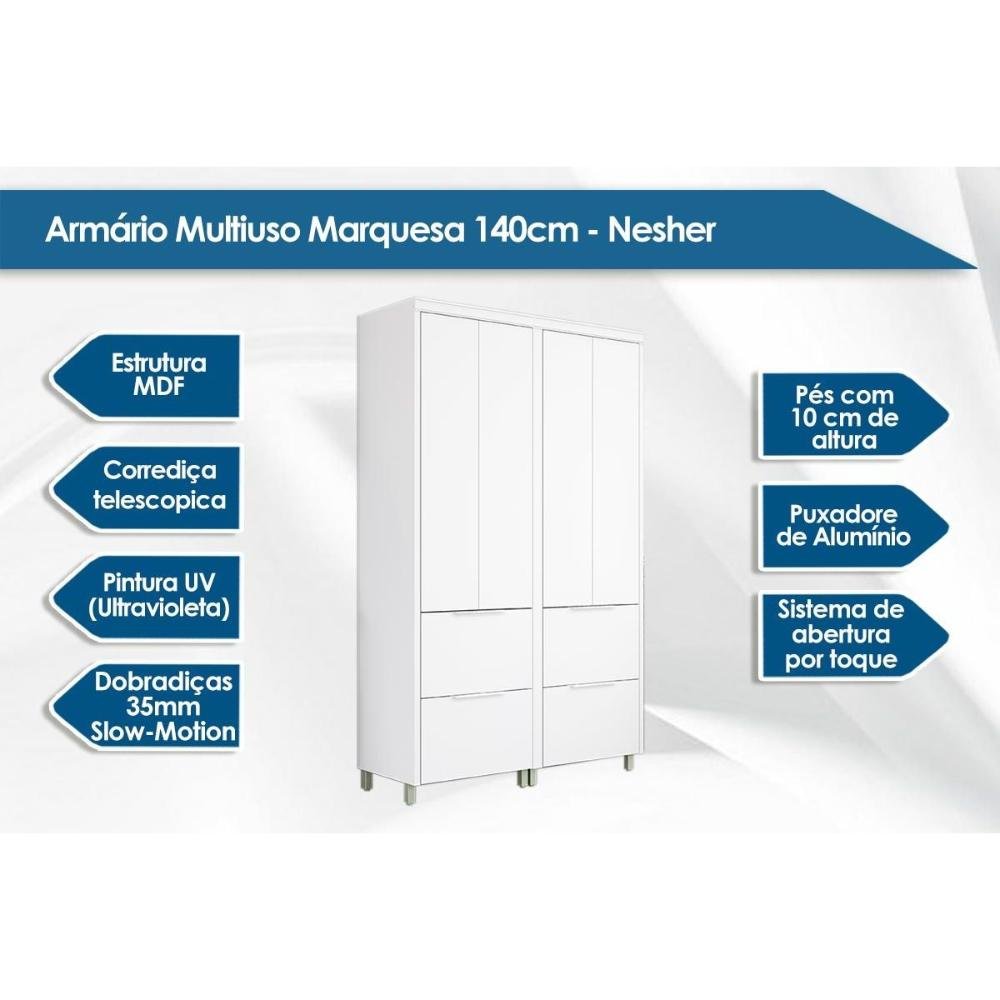 Armário Multiuso Lavanderia Marquesa C/ 4 Portas e 4 Gavetas 140cm