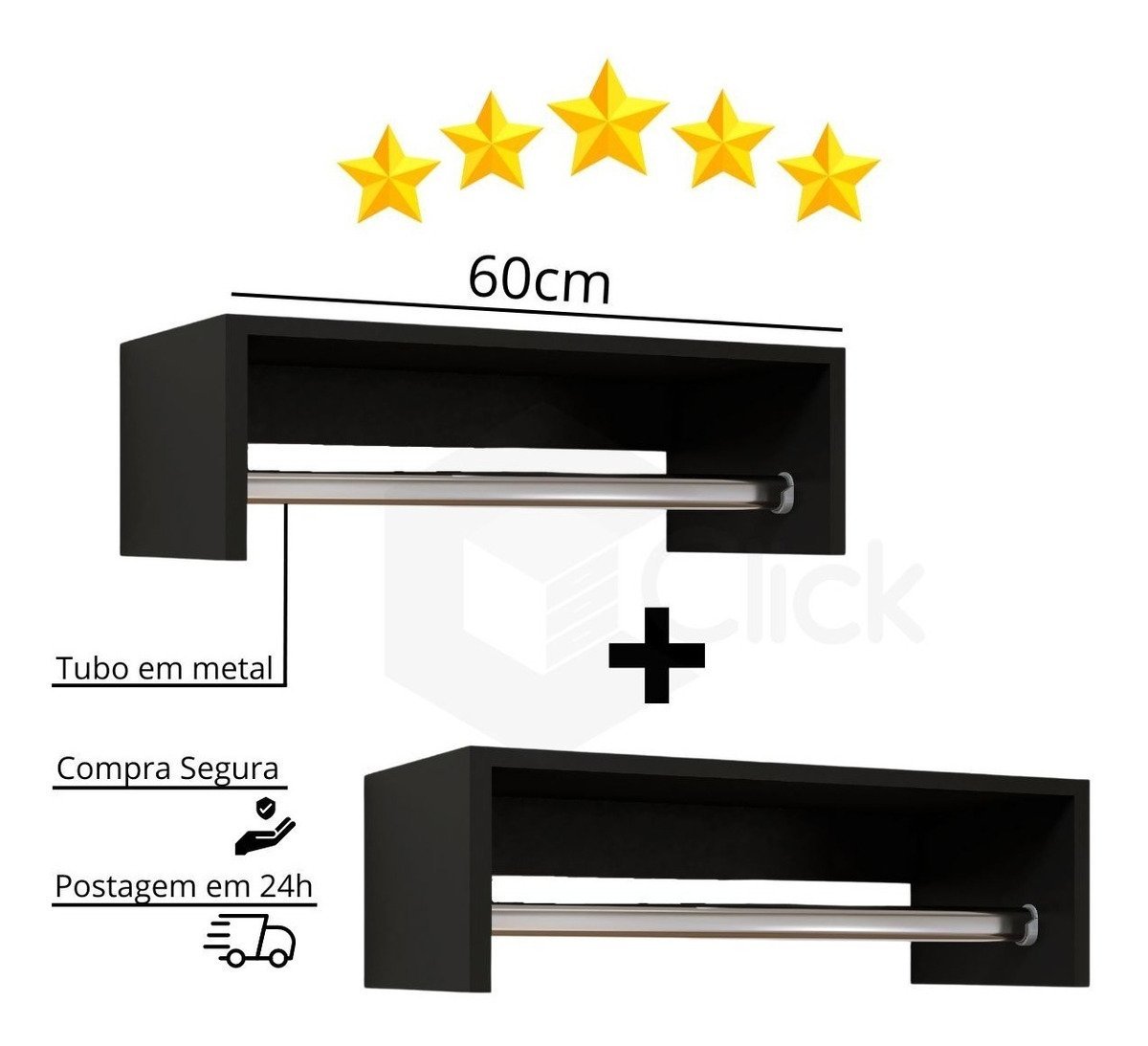 Kit com 2 Araras Aérea Para Suporte De Roupas Espaçosa Nova Decor Cabideiro multiuso - 4