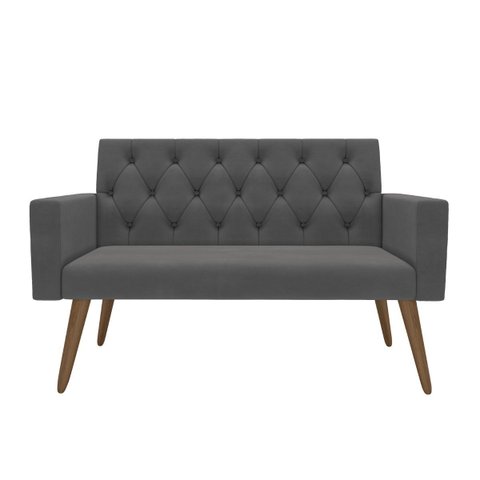 Estilo na Recepção Kit Namoradeira + 2 Poltronas Capitonê Cinza-escuro
