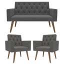 Ver imagem 5 de Estilo na Recepção Kit Namoradeira + 2 Poltronas Capitonê Cinza-escuro